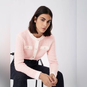 NWOT Maje Pink Sequin-Embellished Roundneck Cardigan